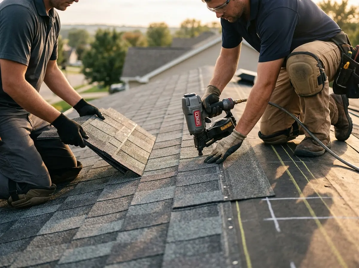 Professional roofer working on a residential roof in Cape Girardeau